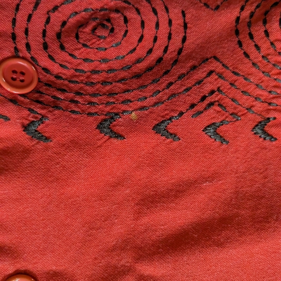 red fringe embroidered pants outfit geometric design button up shirt - Picture 8 of 11